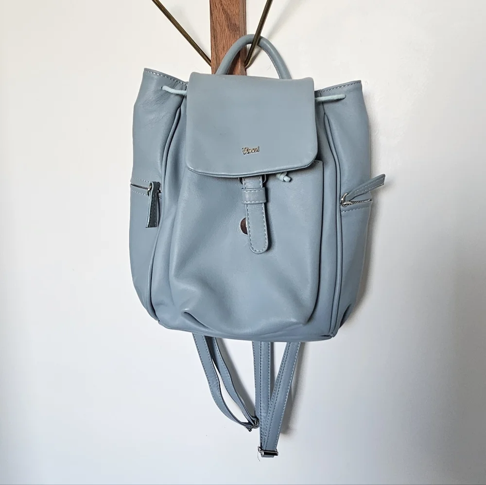 Gianvito Rossi Powder Blue Leather Backpack with Buckle Flap